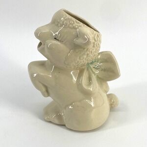 Vintage Shawnee Pottery Milk Creamer Lamb White Blue Bow Accent